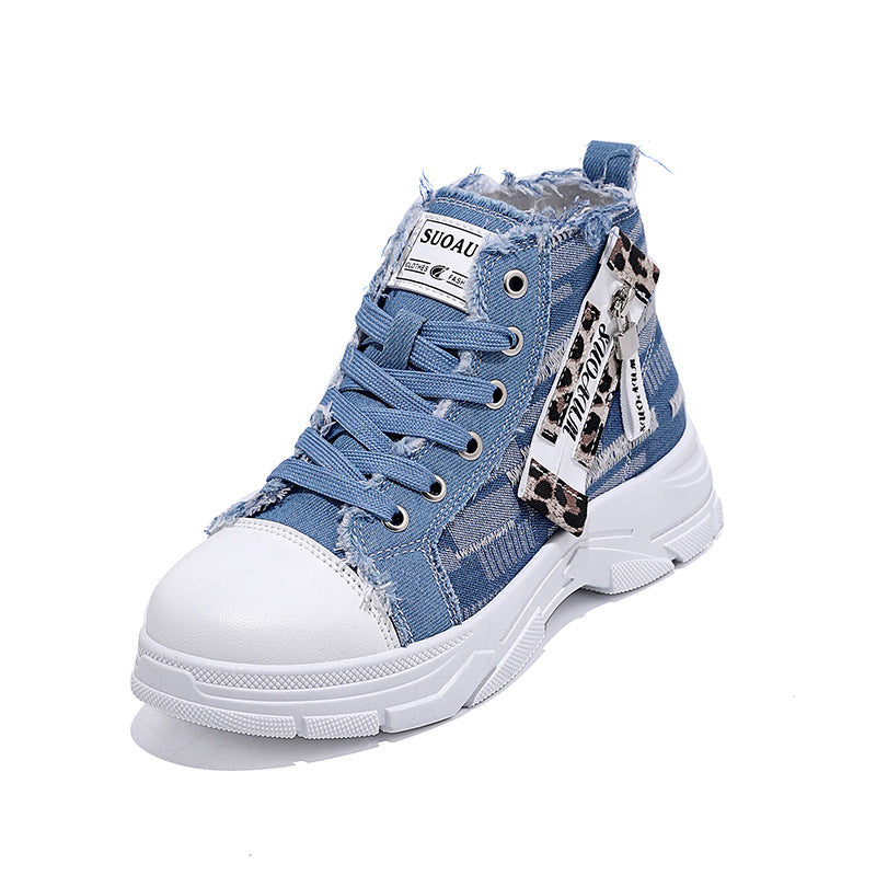 Women’s High-Top Patchwork Denim Shoes