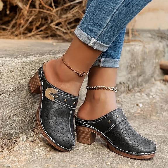 Retro Chunky Heel Sandals-Black Only