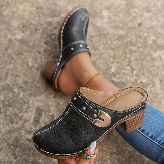 Retro Chunky Heel Sandals-Black Only