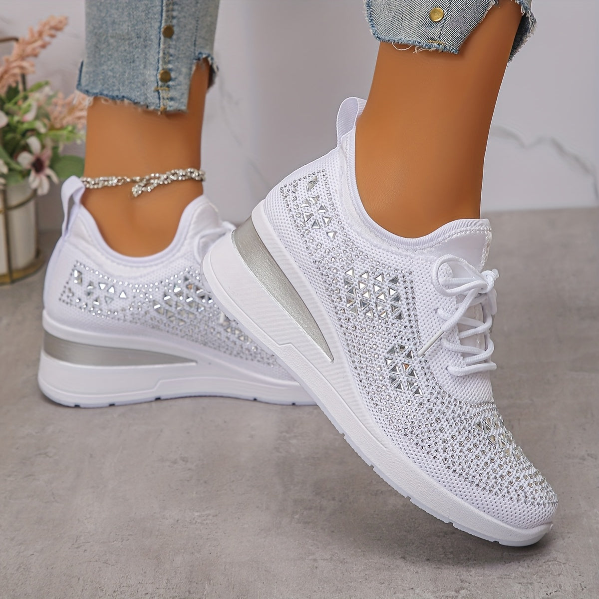 Women's Rhinestone Thick-Sole Casual Sports Shoes