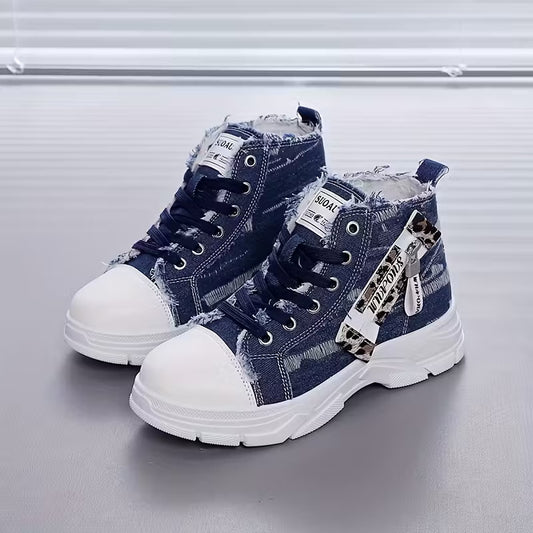 Women’s High-Top Patchwork Denim Shoes