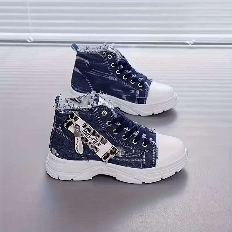 Women’s High-Top Patchwork Denim Shoes