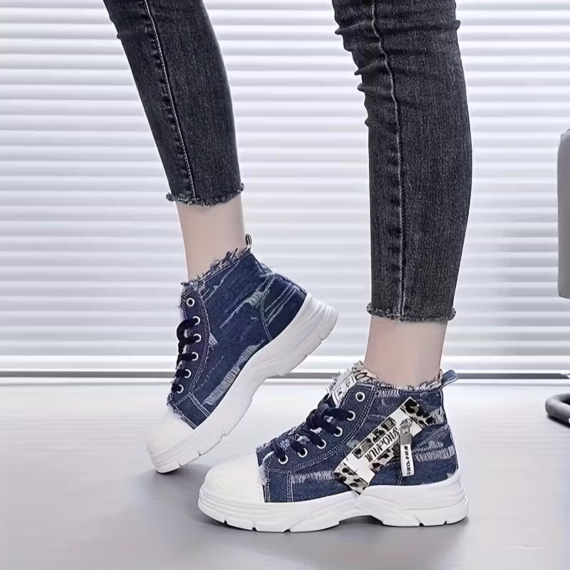 Women’s High-Top Patchwork Denim Shoes