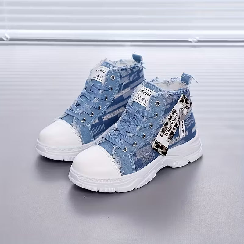 Women’s High-Top Patchwork Denim Shoes
